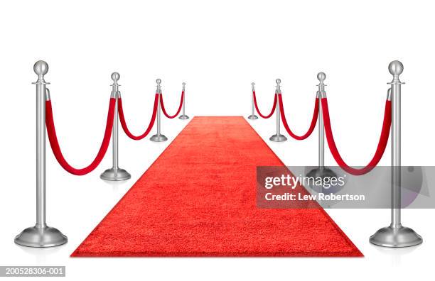 ilustraciones, imágenes clip art, dibujos animados e iconos de stock de red carpet and stanchions, against white background - barrera de cuerda