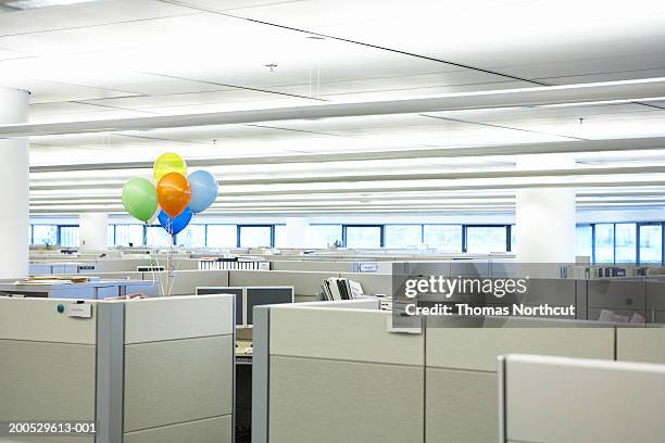 bunch of balloons amidst cubicles in office - cloison mobile photos et images de collection