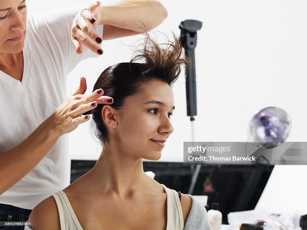 Person Styling Model Woman Styling Models Hair Backstage At Fashion Show High-Res Stock ...