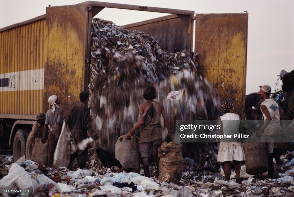 Scavengers scrape a living off Rio de Janeiro's largest rubbish dump, Brazil.