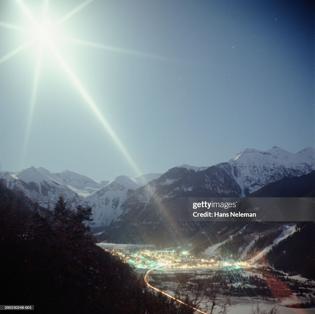 USA, Colorado, Telluride, night, elevated view
