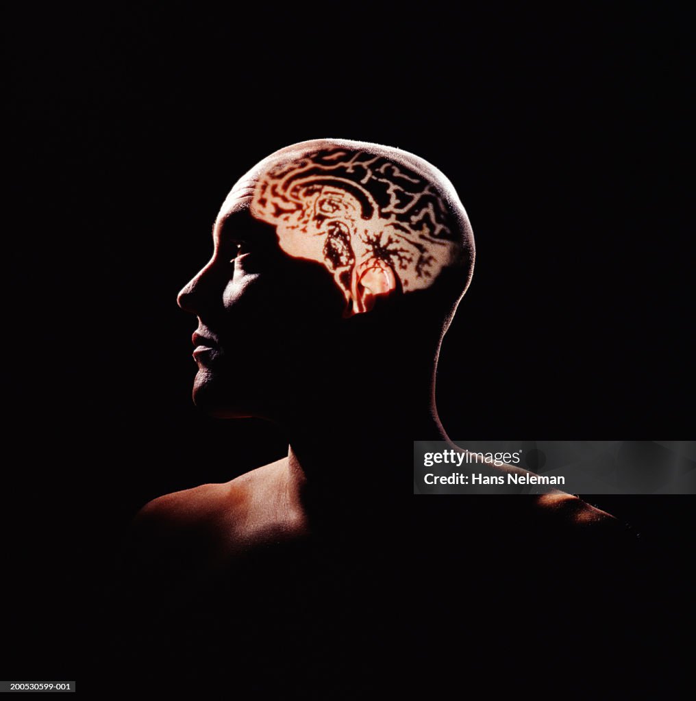 Human brain projected on man's head