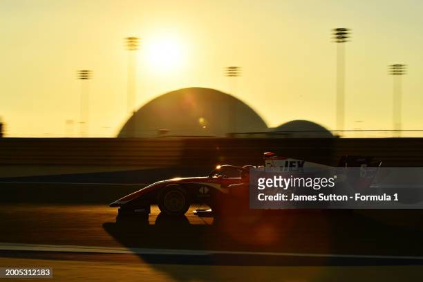 Santiago Ramos of Mexico and Trident drives on track during day two of Formula 3 Testing at Bahrain International Circuit on February 12, 2024 in...