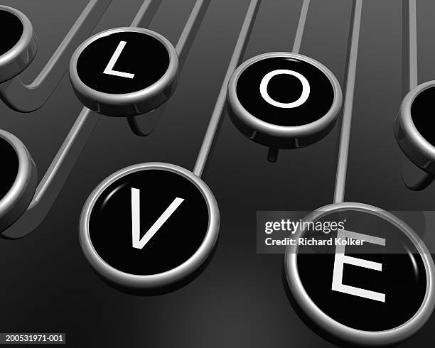 illustrazioni stock, clip art, cartoni animati e icone di tendenza di the word 'love' on typewriter keys - tasto di macchina da scrivere