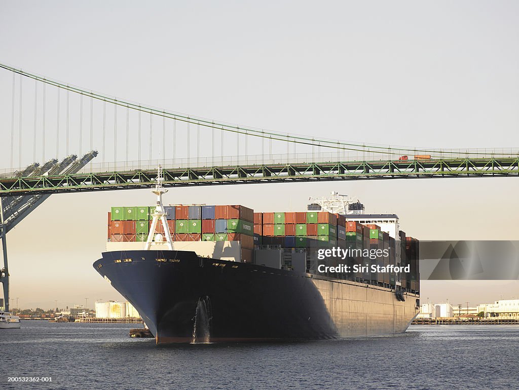 Container ship pulling into port