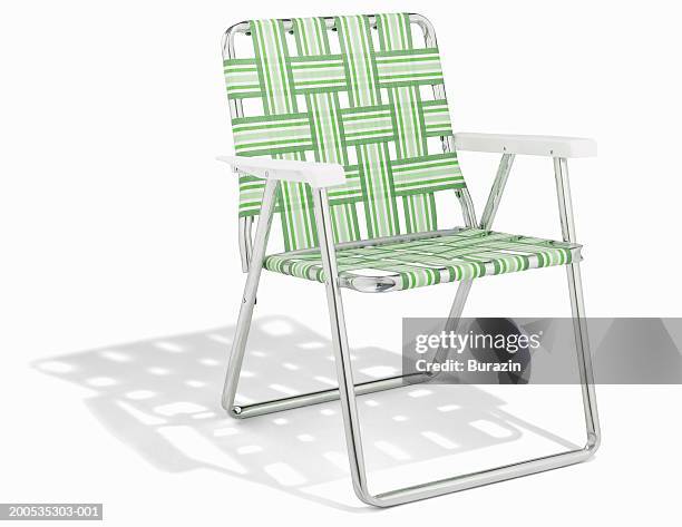 deck chair, against white background - folding chair stock pictures, royalty-free photos & images