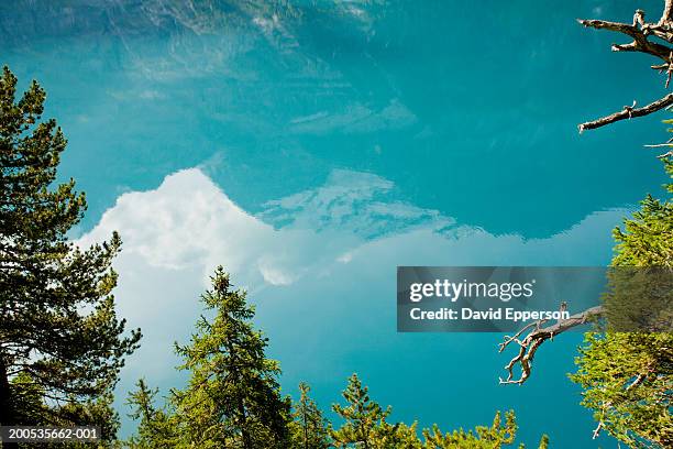 switzerland, kandersteg, lake oeschinensee at sunrise, elevated view - lac-oeschinensee photos et images de collection