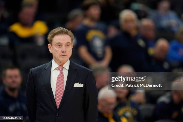 Head coach Rick Pitino of the St. John's Red Storm looks on during the first half against the Marquette Golden Eagles at Fiserv Forum on February 10,...