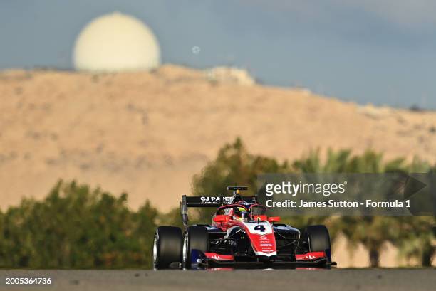 Leonardo Fornaroli of Italy and Trident drives on track during day two of Formula 3 Testing at Bahrain International Circuit on February 12, 2024 in...
