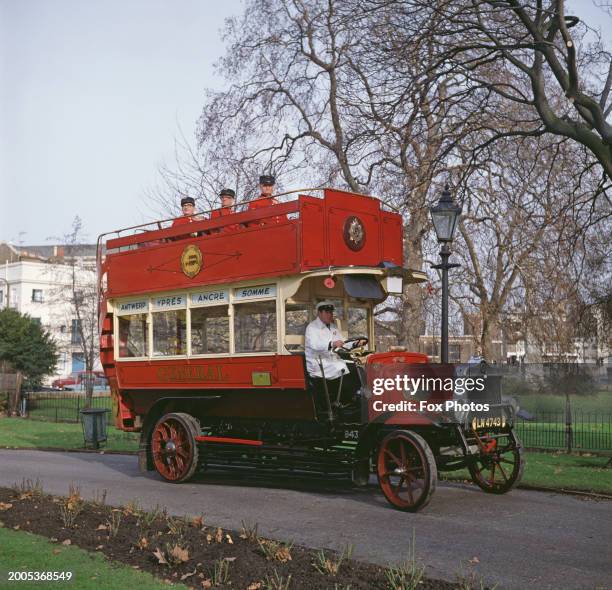 View of Ole Bill, a London B type bus requisitioned by the British Army in 1914 for use on the Western Front during World War I, January 31st 1984....