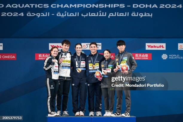 Matteo Santoro and Chiara Pellacani of Italy, silver, Domonic Bedggood and Maddison Keeney of Australia, gold, Jaegyeong Yi and Suji Kim of Korea,...