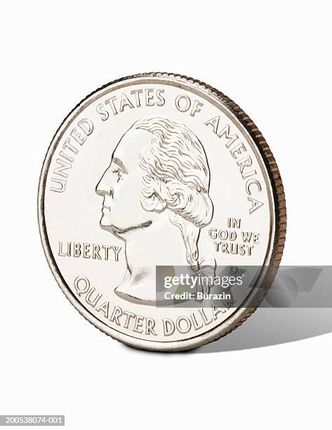 us quarter, against white background, close-up - 米国硬貨 ストックフォトと画像
