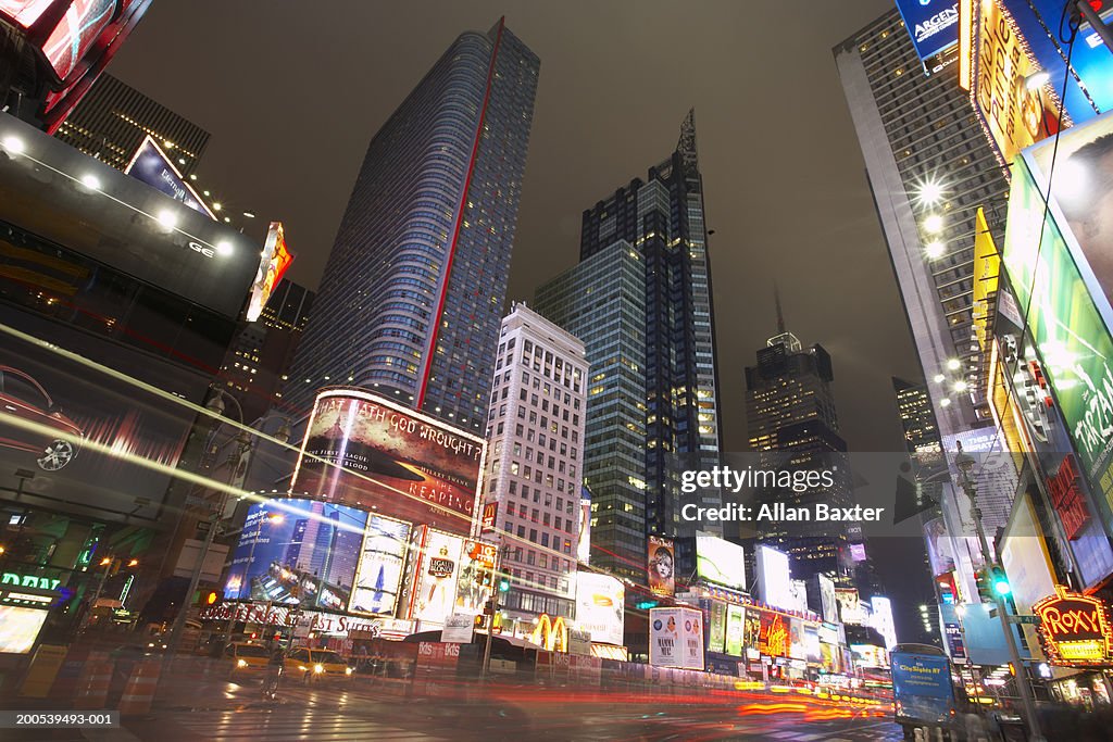 USA, New York, Times Square, office buildings and neon signs, night