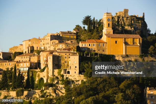 france, french riviera, alpes-maritimes, eze, village and cathedral - eze village stock pictures, royalty-free photos & images