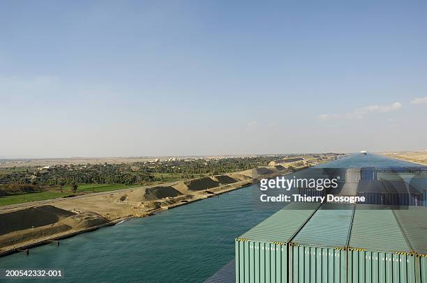 egypt, suez canal, view from ship - suez bildbanksfoton och bilder