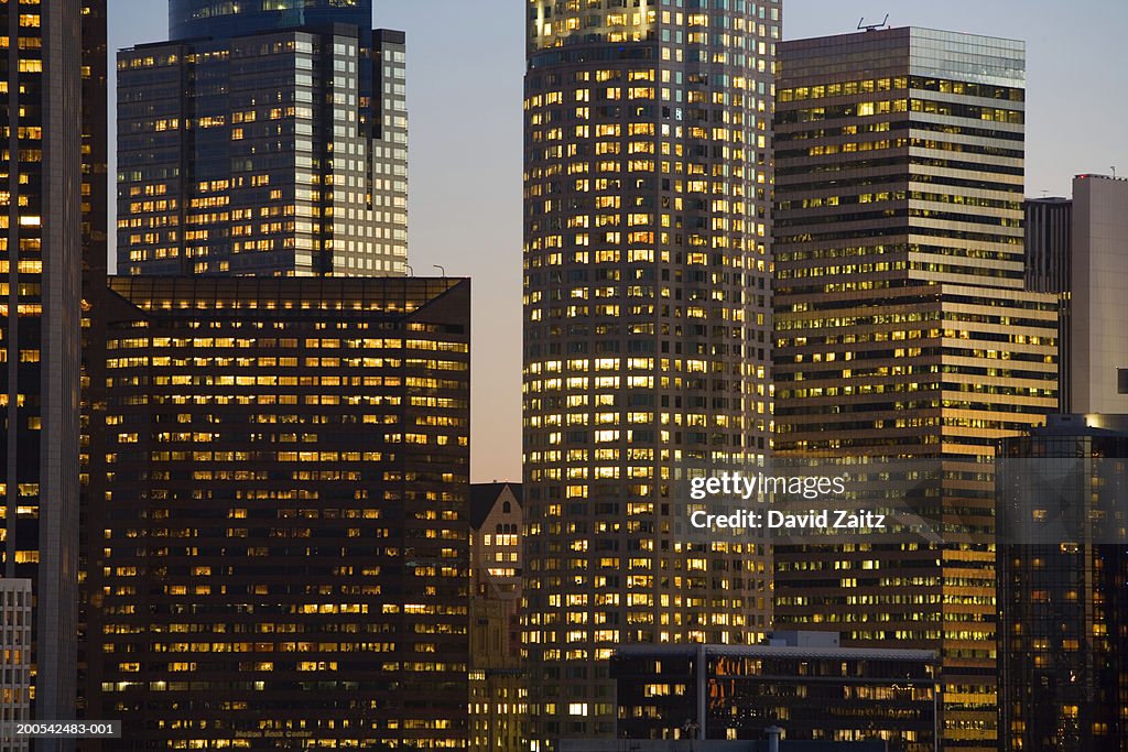 USA, California, Los Angeles, downtown skyline, dusk