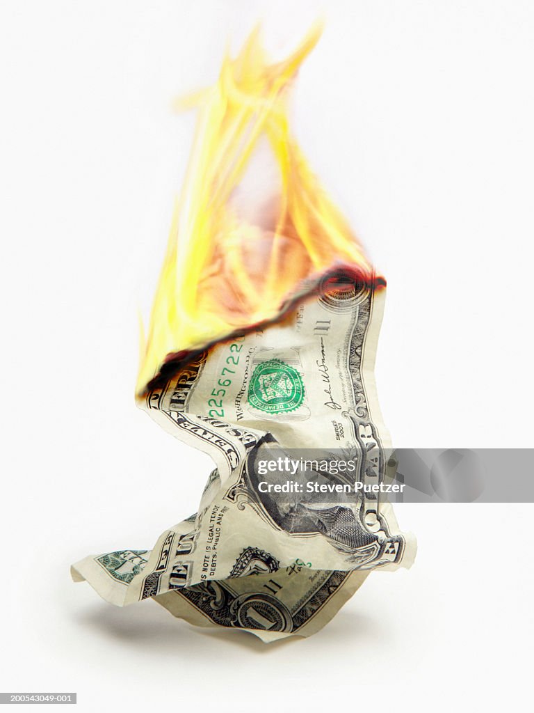 USA $1 bill on fire (Digital Enhancement)