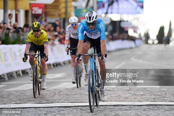 Bastien Tronchon of France and Decathlon Ag2R La Mondiale Team crosses the finish line as second place ahead of Jan Tratnik of Slovenia and Team...