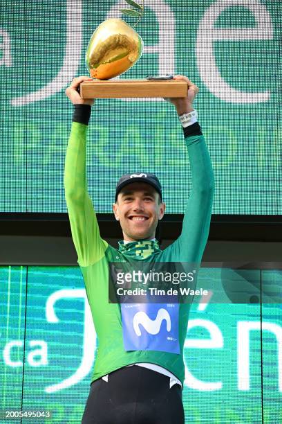 Oier Lazkano Lopez of Spain and Movistar Team celebrates at podium as race winner with the Olive trophy during the 3rd Clasica Jaen Paraiso Interior...
