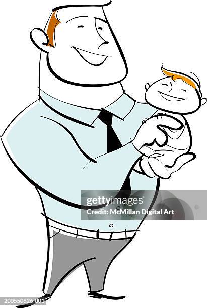 father holding toddler son, smiling - ginger man stock illustrations