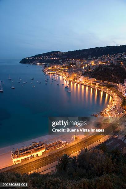 france, french riviera, cote d'azur, villefranche, elevated view - côte d'azur stock-fotos und bilder