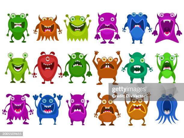 illustrations, cliparts, dessins animés et icônes de ensemble de vecteurs de monstres - cute monster