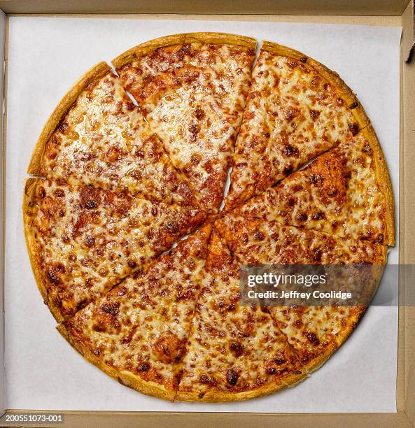 whole pizza in box, overhead view - pizza margherita stock pictures, royalty-free photos & images