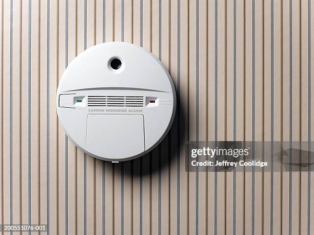 smoke detector and carbon monoxide alarm mounted on wall - detector de humo fotografías e imágenes de stock