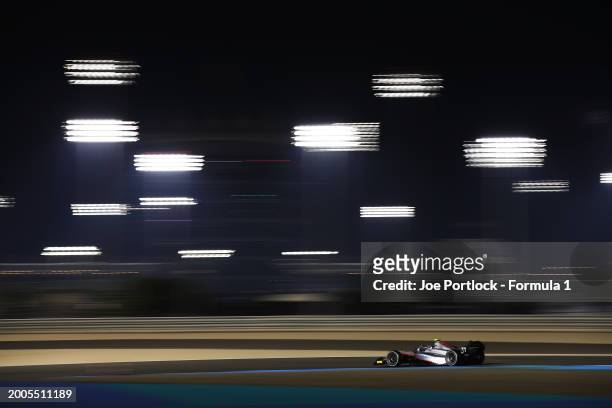 Paul Aron of Estonia and Hitech Pulse-Eight drives on track during day two of Formula 2 Testing at Bahrain International Circuit on February 12, 2024...