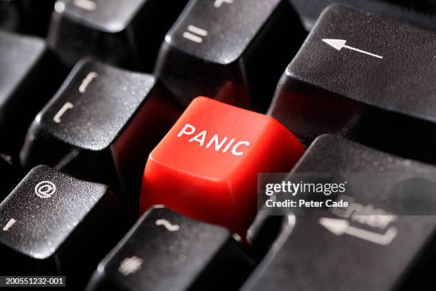 panic on keyboard, close-up - panic button stock-fotos und bilder