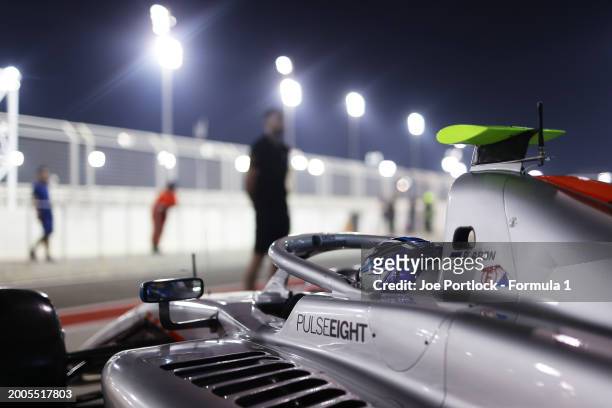 Paul Aron of Estonia and Hitech Pulse-Eight prepares to drive in the garage during day two of Formula 2 Testing at Bahrain International Circuit on...