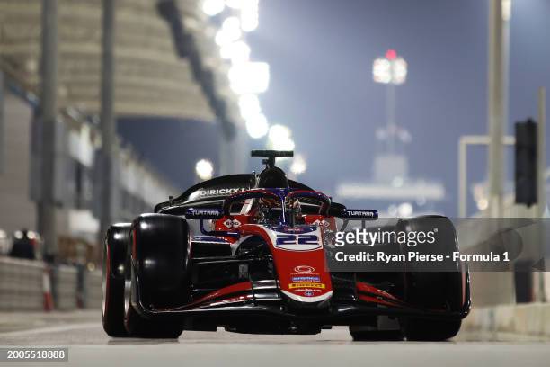 Richard Verschoor of Netherlands and Trident drives in the Pitlane during day two of Formula 2 Testing at Bahrain International Circuit on February...