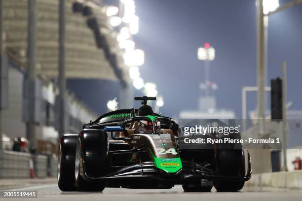 Joshua Durksen of Paraguay and PHM AIX Racing drives in the Pitlane during day two of Formula 2 Testing at Bahrain International Circuit on February...