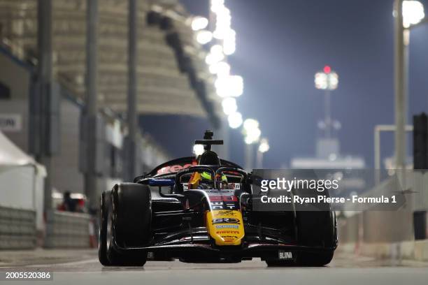 Isack Hadjar of France and Campos Racing drives in the Pitlane during day two of Formula 2 Testing at Bahrain International Circuit on February 12,...