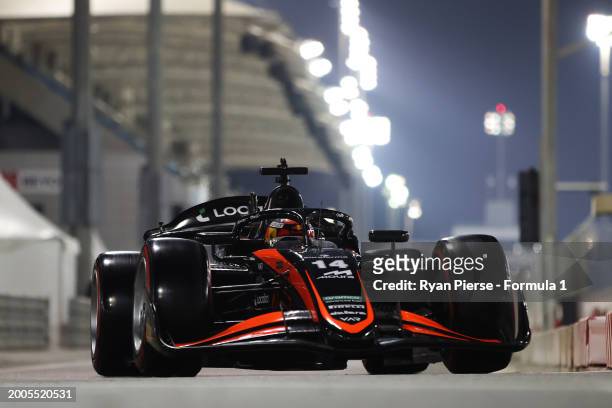 Enzo Fittipaldi of Brazil and Van Amersfoort Racing drives in the Pitlane during day two of Formula 2 Testing at Bahrain International Circuit on...