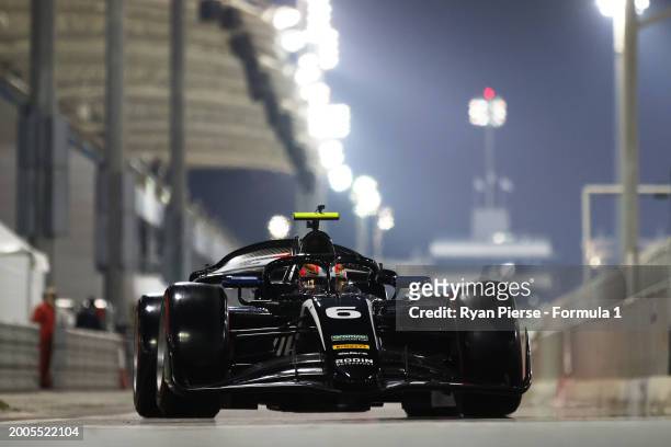 Ritomo Miyata of Japan and Rodin Motorsport drives in the Pitlane during day two of Formula 2 Testing at Bahrain International Circuit on February...