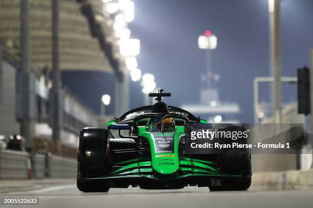 Zane Maloney of Barbados and Rodin Motorsport drives in the Pitlane during day two of Formula 2 Testing at Bahrain International Circuit on February...