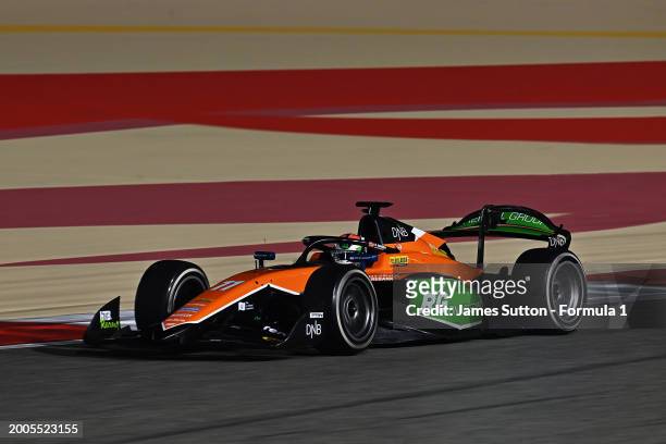 Dennis Hauger of Norway and MP Motorsport drives on track during day two of Formula 2 Testing at Bahrain International Circuit on February 12, 2024...