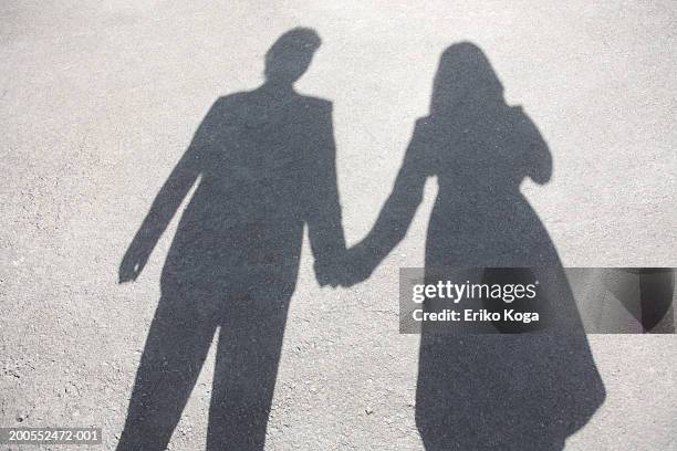 shadow of couple holding hands, elevated view - shadow foto e immagini stock