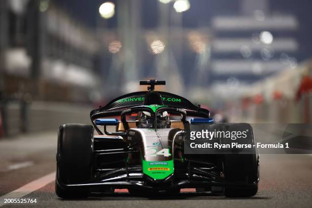 Joshua Durksen of Paraguay and PHM AIX Racing drives in the Pitlane during day two of Formula 2 Testing at Bahrain International Circuit on February...