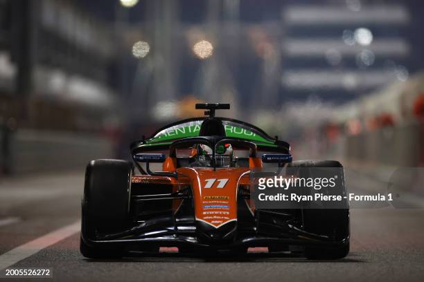 Dennis Hauger of Norway and MP Motorsport drives in the Pitlane during day two of Formula 2 Testing at Bahrain International Circuit on February 12,...