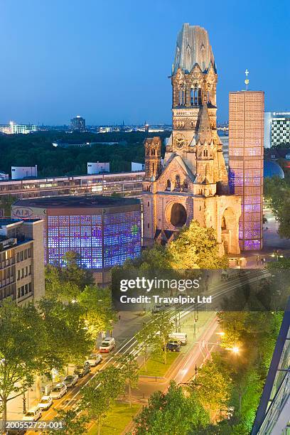 kaiser wilhelm church at dusk - kurfürstendamm stock pictures, royalty-free photos & images