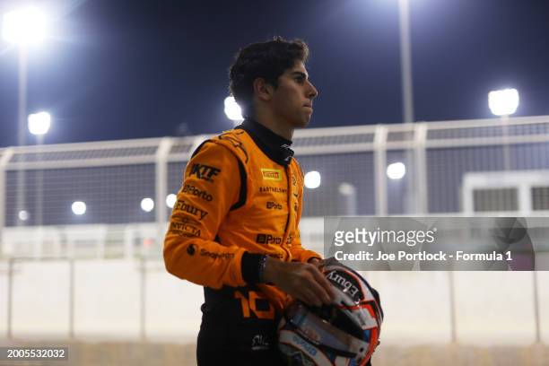 Gabriel Bortoleto of Brazil and Invicta Racing looks on in the Pitlane during day two of Formula 2 Testing at Bahrain International Circuit on...
