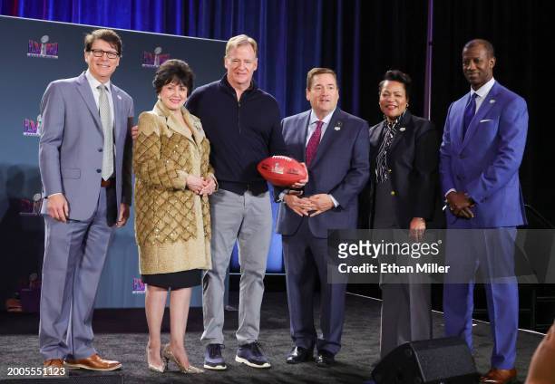 Greater New Orleans Sports Foundation and Host Committee President and CEO Jay Ciero, New Orleans Saints owner Gayle Benson, NFL Commissioner Roger...