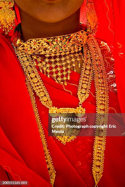 rajasthani woman wearing gold jewellery, mid section - choker stock pictures, royalty-free photos & images