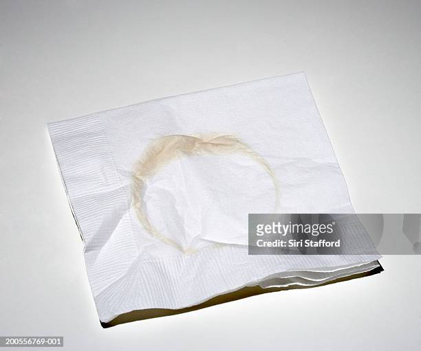 paper napkin with ring stain - paper napkin stock pictures, royalty-free photos & images