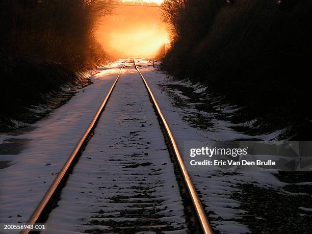 train tracks in snow - eric van den brulle stock-fotos und bilder