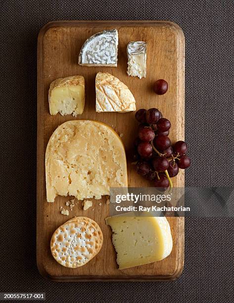 cheese platter, overhead view - cheese board photos et images de collection