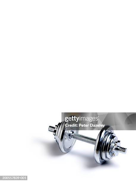 weight on white background, elevated view - mancuerna fotografías e imágenes de stock