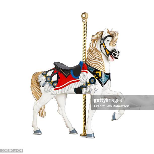 carousel horse on white background - manege fond blanc photos et images de collection